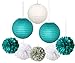 Teal Bridal Shower Decorations White Teal Grey Tissue Paper Pom Pom Paper Lanterns Teal Themed Party Wedding Teal Blue Baby Shower Teal Sweet 16 Birthday Party Decorations Mermaid Party Supplies
