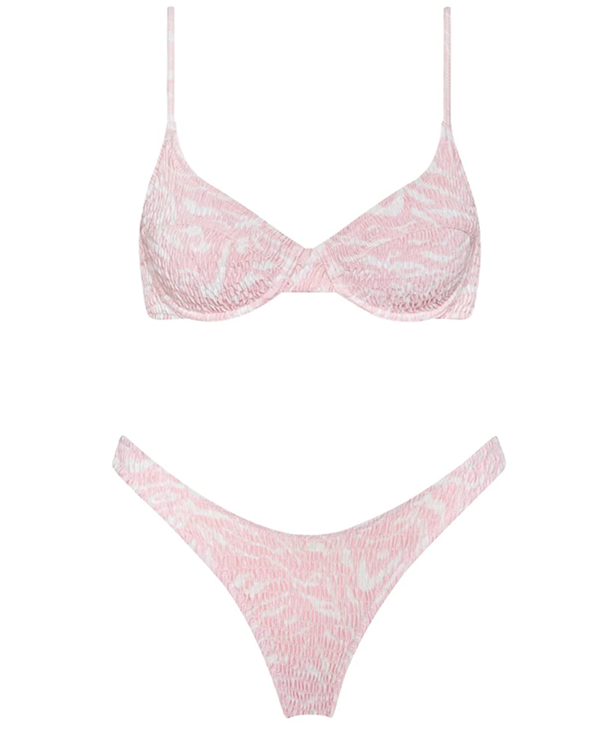 Photo 1 of VOLAFA Women's Triangle Bikini Set Textured Frilled Smocked Ruched Push Up Swimsuit Two Piece Bathing Suit (Light Pink, Small, Numeric_4)