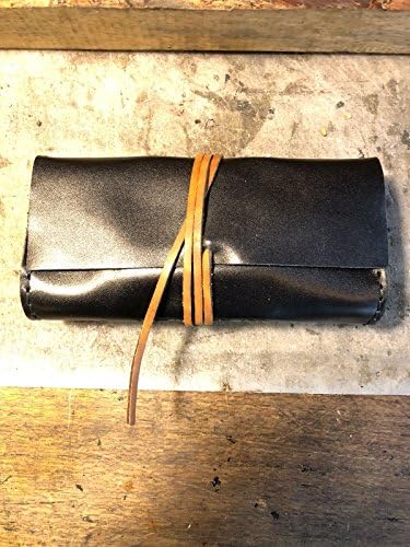 Black Leather Handmade Pipe Pouch / Tobacco Rollup Bag