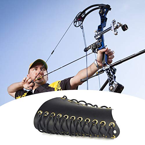 PU Leather Archery Bow Target Arm Guard Forearm Bracelet Armguard Protector Black - Thumbnail 2