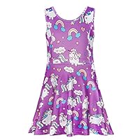 Girls Unicorn Dress Soft Purple Summer Casual Party Dresses for Girls 5 Years