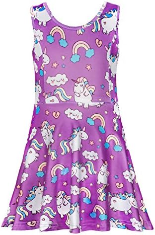 PHOEBE CAT Girls Sleeveless Soft Floral Summer Casual Dress Unicorn for 4 Years