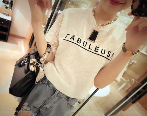 Amazon I Pinks 夏服のレディース 韓国スタイル レース半袖シャツ フリー ホワイト Tシャツ カットソー 通販