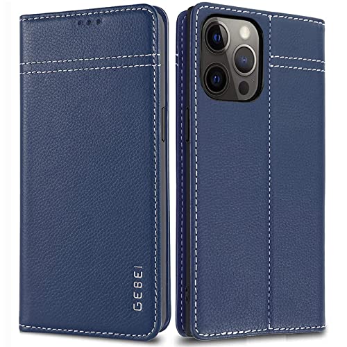 Gebei Hülle Echt Leder für iPhone 12 Pro Max (6,7") - Premium Echte Lederhülle mit Standfunktion Kartenfach Magnetverschluss Flip Case Ledertasche Handyhülle Sc