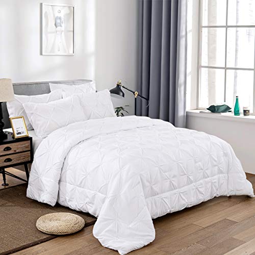 White Pintuck Comforter Set Queen, All Season Pinch Pleat Comforter