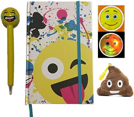Emoji Sticker and Emoji Notebook Back to School Set (Includes an Emoji Journal, Emoji Pen, Emoji Sticker and Emoji Plush Pillow Keychain, Expressions Vary) (White)
