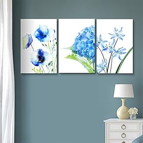 3 Panel Blue Flowers x 3 Panels