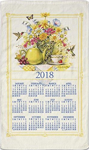 2018 Kitchen Linen Calendar Towel with Dowel for Easy Hanging (Wildflower Tea)