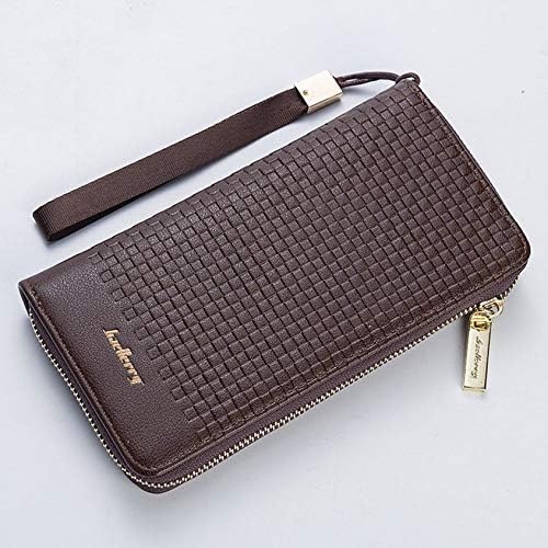 Florenceenid Baellerry Woven Pattern Men Long Wallet Soft PU Leather Zipper Purse Business Pocket Money Credit Card Coin Holder 6055