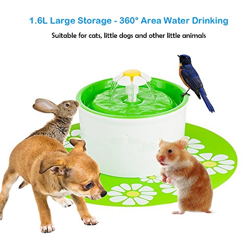Cat Fountain Happypapa Flower Fountain Ultra Quiet Drinking Pet Fountain Encourages Cats and Dogs to Drink More to Stay Healthy and Hygienic(With 1x Flower, 2 Carborn Filter, 1 Mat)