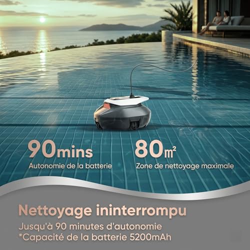 Pooleco 10 Pool Robot, Wireless Pool Vacuum Cleaner 90min and 2.5 Liters, Self-Parking, Easy Care, for All Shapes and Surfaces of Above Ground and Buried Pools up to 80㎡