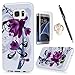 S7 Edge Case,Samsung Galaxy S7 Edge Case - Badalink Soft TPU Rubber Skin Gel Bumper Ultra-thin Slim Fit Print Cover with High Definition Screen Protector & Dust Plug & Stylus Pen - Purple Flowers