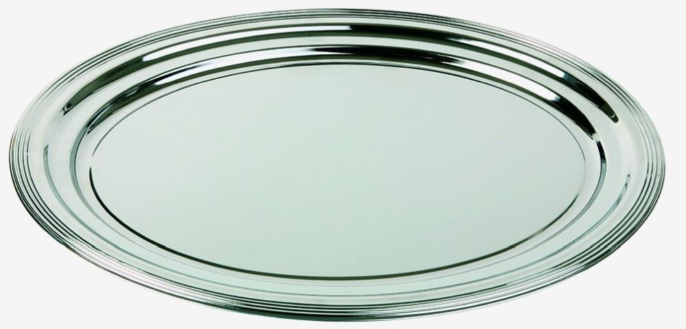 APS 00396 Party plate -CLASSIC-, Ø 35 cm, metal, nickel-plated and bright chrome-plated, with line decor, border rolled, material thickness 0,35