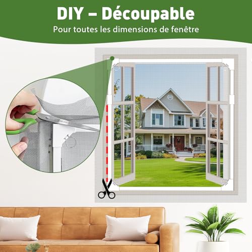 MLEJU Magnetic Window Mosquito Net, Mosquito Net up to 120 x 130 cm, Adjustable Size with Detachable Frame, Fiberglass Mosquito Net Simple Assembly, No Drilling or Screwing