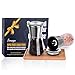 SMAGA Salt and Pepper Grinder Set - Set of 2 Salt Grinder & Pepper Mills with Bamboo Plate - Salt and Pepper Shakers with Adjustable Coarseness Brushed Stainless Steel Encasing