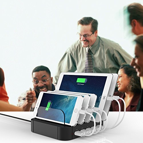 5 Port USB Charging Station Charge Dock Organizer, sanipoe Cell Phone Charger Multi Port Desktop Docking Devices - Compatible with Smartphone, iPad, Samsung Galaxy, and Other Tablets