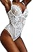 Aranmei Women Hollow Out Lace One Piece Bodysuit Teddy Lingerie (White, Small)