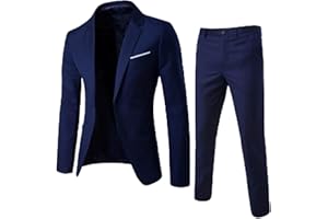 Men's One Buttons Blazer Suit 2 Pieces Slim Fit Solid Color Formal Jacket Suit Business Casual Party Tuxedo Elegant Pant Set