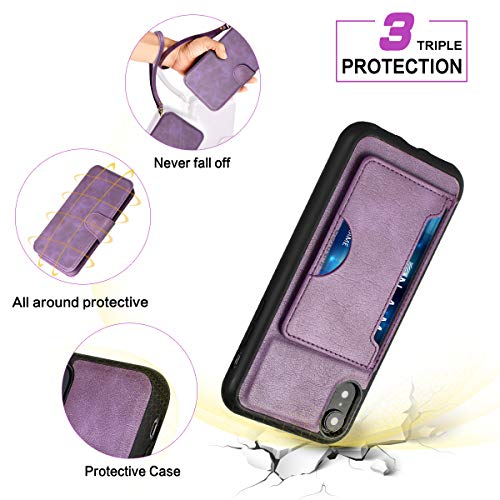CORNMI iPhone XR Wallet Case, 13 Card Holders Crossbody Wrist Strap Mirror Kickstand Detachable Purse Leather Folio Zipper Pocket Flip Protective Cover