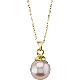 The Pearl Source 14K Gold 8-9mm Round Pink Freshwater Cultured Pearl Hope Pendant Necklace for Women