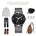 Mens Simple Slim Watch Analog Quartz Waterproof Black Stainless Steel Mesh Band Thin Casual Dress Wrist Watches for Men