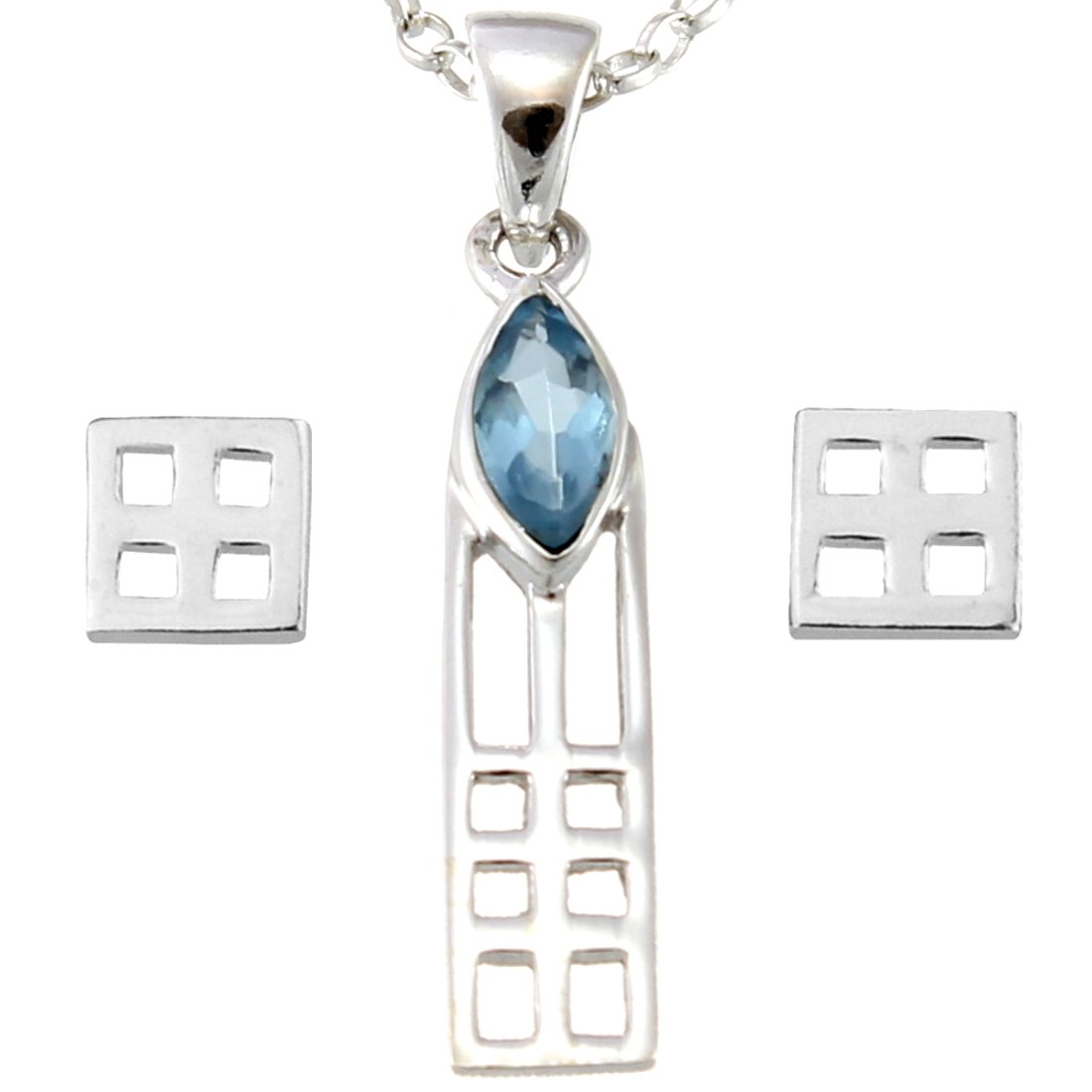 Alexander Castle Women's Jewellery Set 925 Sterling Silver Charles Rennie Mackintosh Gift Set - Blue Topaz Necklace and Earring Set with Jewellery Gift Box