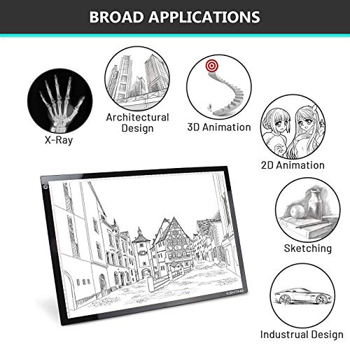 KENTING A3 Drawing Light Board, USB Power Sketch Light Pad with Stepless Adjustable Brightness, Ultra-Thin 0.2inches Copy Board for Diamond Art, Tracing, Tattoo Drawing, Sketching, Animation, Drawing