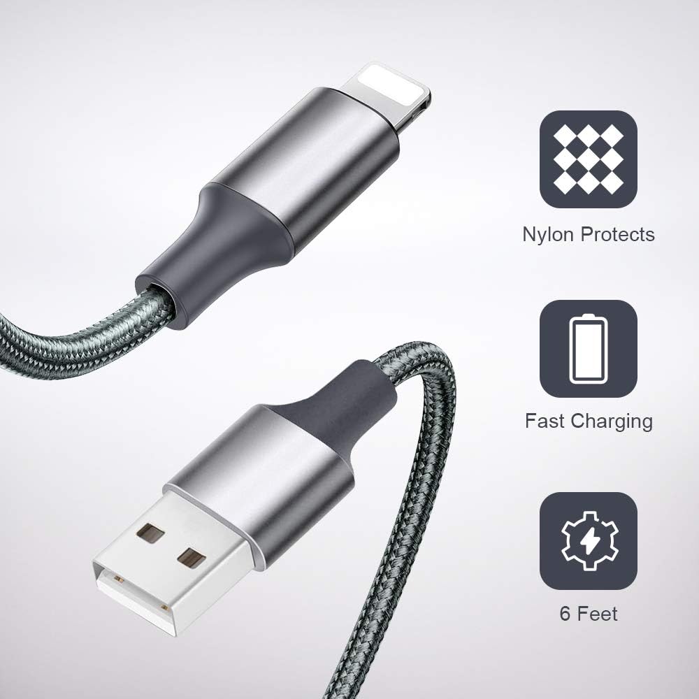Guidit iPhone Charger MFi Certified Lightning Cable 5 Pack (3/3/6/6/10FT) Nylon Braided USB Charging Cable,data Transfer Cord,Compatible with iPhone 11/11 Pro Max/XS MAX/XR/XS/X/8/7/Plus/6S/iPad