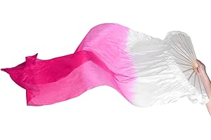 PATIKIL Belly Dance Silk Fan Veil 71", 1 Pack Women Long Folding Dance Fan Wood Fan for Dance Performance Right Hand, White G