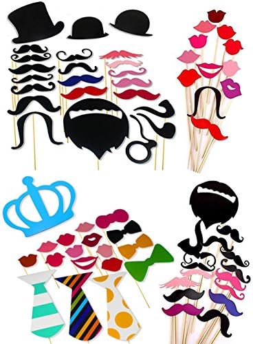60 Pieces Photo Booth Props Kit DIY Dress-up Accessories Party Favor for Wedding Birthday Party Graduation Photobooth, Costume Accessories with Mastache, Hats, Glasses &amp; Lips