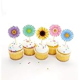 CC HOME flower Party Decoration,25CT Flower Cupcake Toppers for Girl,Boys Baby Shower,Birthday Pary