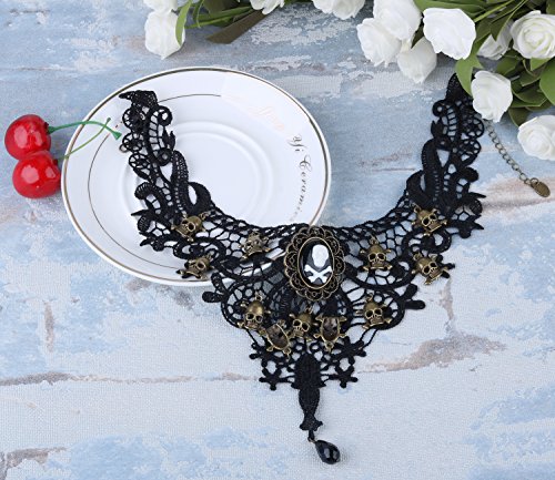 Aniwon Lace Choker Necklace, Punk Halloween Party Black Lace Choker Gothic Skeleton Pendant Choker Necklace for Women… - Thumbnail 3
