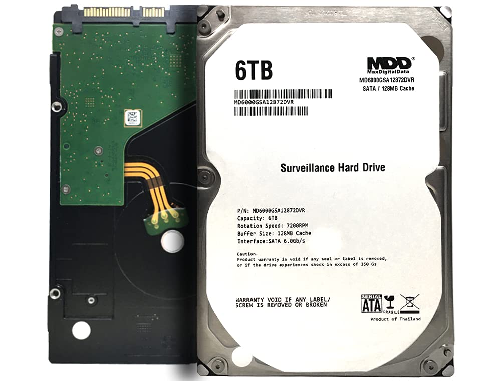 MaxDigitalData 6TB 7200RPM 128MB Cache SATA 6.0Gb/s 3.5" Internal Hard Drive for Surveillance (MD6000GSA12872DVR)