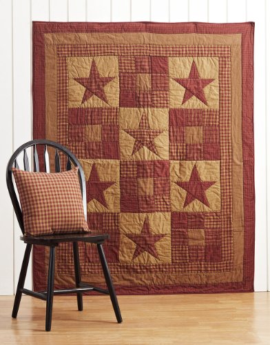 thumbnail image 2 of VHC Brands Primitive 16x16 Pillow - Red Patchwork Ninepatch Star - Bedroom Decor 2 of 5