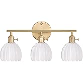 Shenmoyl Bathroom Light Fixtures, 3-Light Brass Vanity wall Light Over Mirror with White Tulip Glass Shade for Bedroom Living