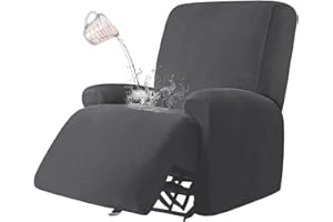 ALIECOM 4 Piece 100% Waterproof Recliner Cover for Large Recliner Stretch Recliner Chair Covers for Reclining Chair with Arms Recliner Slipcovers Non Slip Furniture Protector (Dark Gray, 1 Seat)