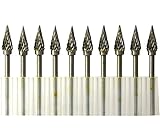 Wokesi 10Pcs 1/4''Cutter,3mm(1/8'')Shank,Type A,Tungsten Carbide Rotary Burr Set Taper Points Grinding Head Fit Dremel Engraving Bits Cutting Endmills Micrograin Solid Tools Buffing Burrs
