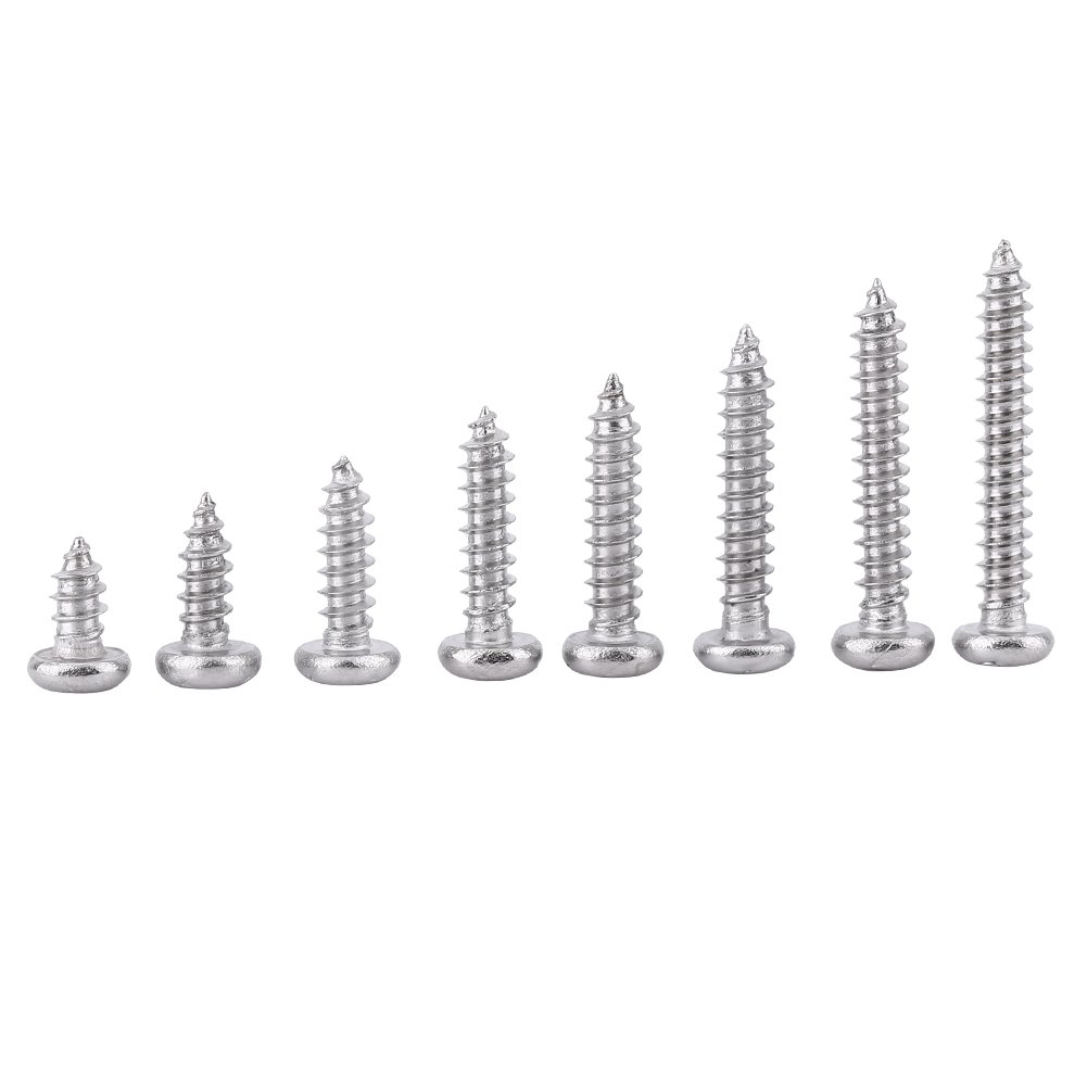 Self-tapping Screws, 200Pcs SS304 Stainless Steel Pan Head Flat Head M3 6mm 8mm 10mm 12mm 14mm 16mm 18mm 20mm Self Tapping Countersunk Screws(Pan Head Self-Tapping Screws)