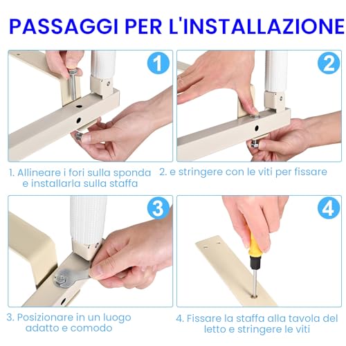 Helangel Elderly Folding Bed Rail Elderly Bed Rail for Elderly Bed Protection Barrier for Hospital Disabled 97 x 40 cm