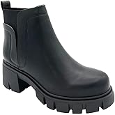 Soda Women's Lug Sole Platform Ankle Boots Elastic Chunky Block Heel Combat Booties Rita Black 8.5