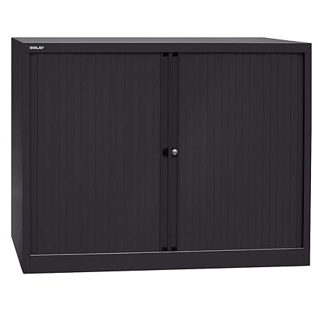 Bisley Rollladenschrank Eurotambour, 2 Fachböden, 2,5 OH, B 1200 mm, Metall, 5633 Rollladen Schwarz, Korpus Schwarz, 43 x 120