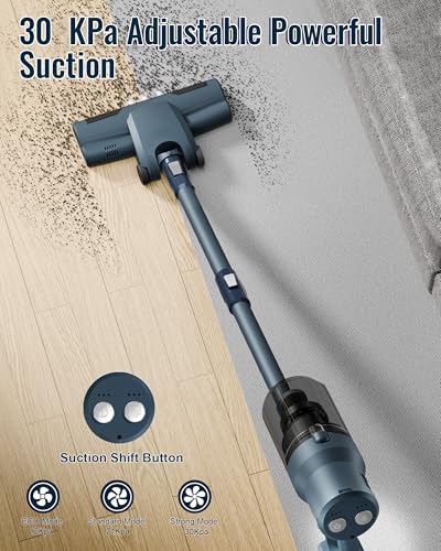 6-in-1 Cordless Vacuum Cleaner, 30,000Pa Strong Suction, 3 Speeds & Up to 40 Mins, 1.5kg Lightweight Stick Vacuum with LED Light, Removable Battery with Wall Mounted, ideal for Home