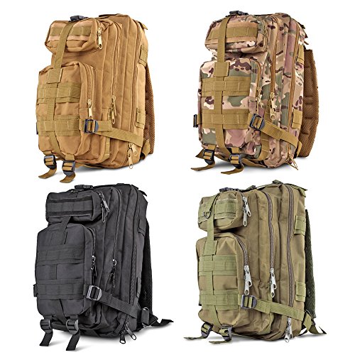 Flexzion Tactical Backpack Outdoor Military Unisex Rucksack Travel Molle Daypack Bag 30 L Capacity 600D Nylon for Camping Hiking Hunt Trekking with Multi Zippered Pocket