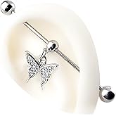 TRBR Butterfly Industrial Piercing Jewelry Surgical Steel, Industrial Bar Piercing, Silver Industrial Jewelry for Women, 16G 16 Gauge