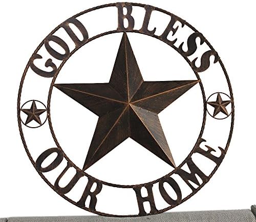 Hot Air Balloon 32" Vintage Dark Brown Classic Metal Circled Star Texas Wall Decor (32" God Bless Our Home)