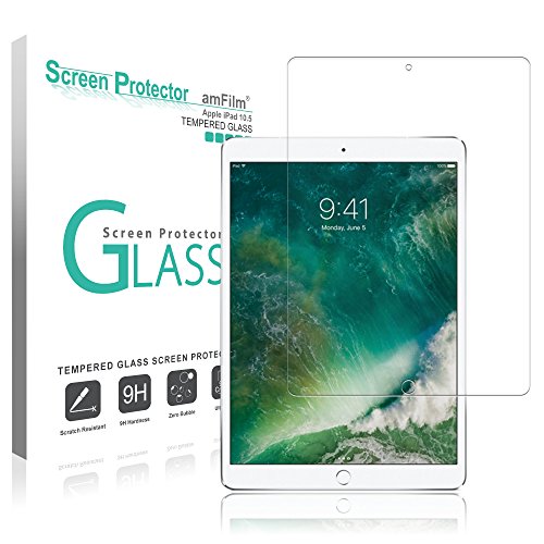 iPad Pro 10.5 inch Screen Protector Glass, amFilm Tempered Glass Screen Protector for Apple iPad Pro 10.5" 2017 Case Friendly and Apple Pencil Compatible 0.33mm 2.5D Rounded Edge (1-Pack)