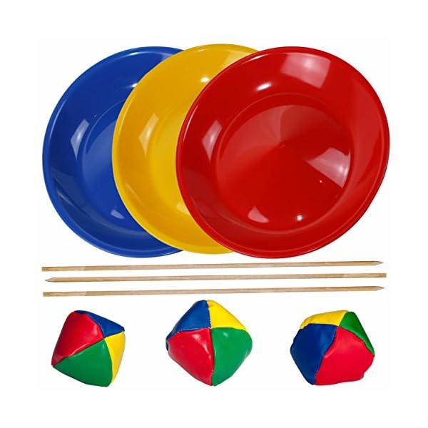 Juggling Set, 3 Spinning / Juggling Plates with 3 Wooden Sticks and 3