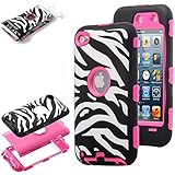 ULAK Zebra Design Combo Rose Pink Hard PC and Soft Silicon Case Cover Skin Gel for Apple iPod Touch Generation 4 with Screen Protector and Stylus