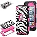ULAK Zebra Design Combo Rose Pink Hard PC and Soft Silicon Case Cover Skin Gel for Apple iPod Touch Generation 4 with Screen Protector and Stylus