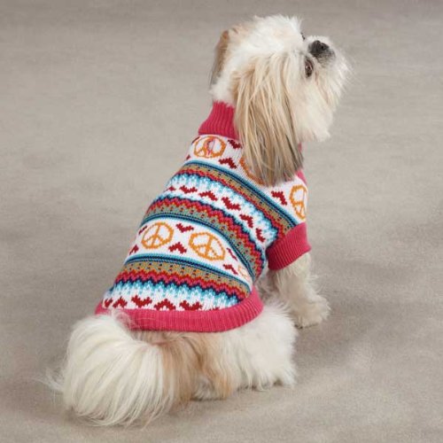 East Side Collection Acrylic Peace Lovin' Dog Sweater, XX-Small, 8-Inch, Raspberry
